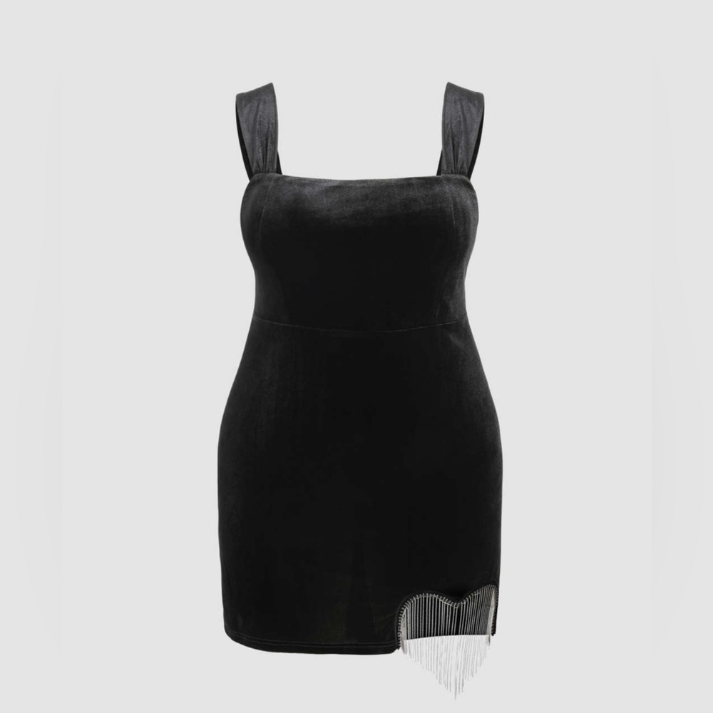 Cider Black Velvet Beaded Sleeveless Mini Dress - Size 1XL